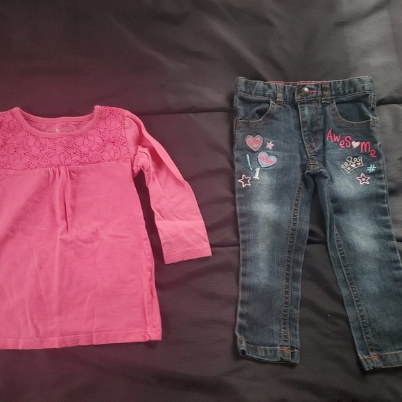 girl 2t design jeans and pink top